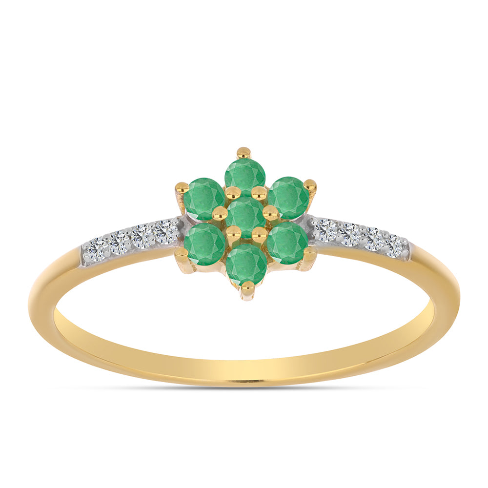 Anillo de Plata Bañada en Oro con Esmeralda de Brasil y Zircón Blanco 3 