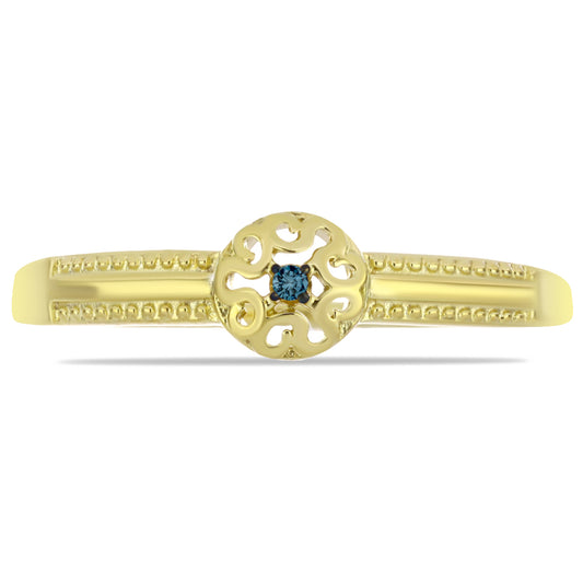 Anillo de Plata Bañada en Oro con Diamante Azul