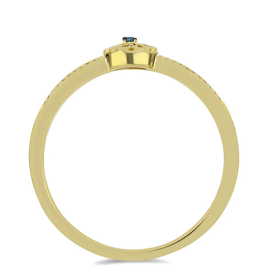 Anillo de Plata Bañada en Oro con Diamante Azul
