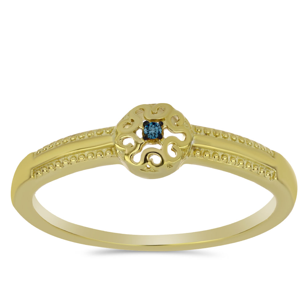 Anillo de Plata Bañada en Oro con Diamante Azul