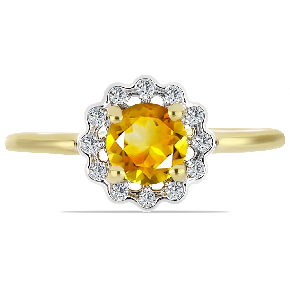 Anillo de Plata Bañada en Oro con Citrino de los Montes Urales y Zircón Blanco