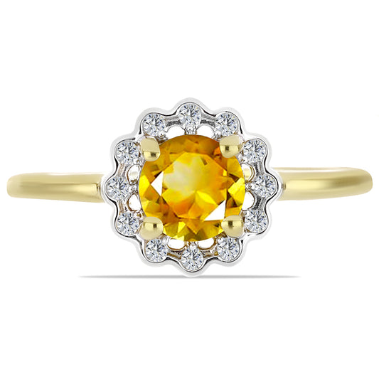 Anillo de Plata Bañada en Oro con Citrino de los Montes Urales y Zircón Blanco