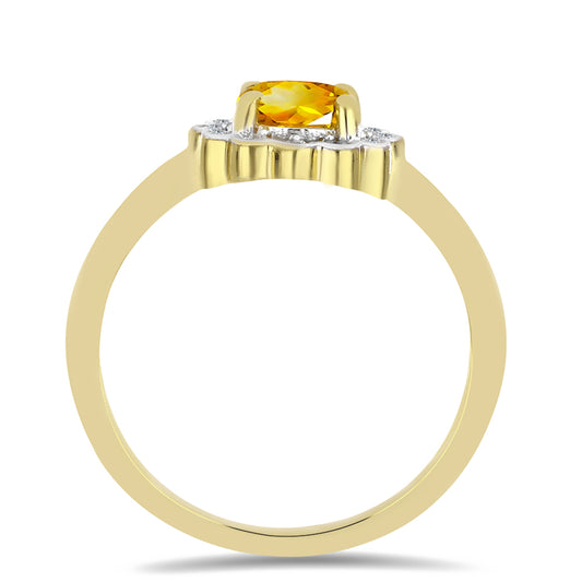 Anillo de Plata Bañada en Oro con Citrino de los Montes Urales y Zircón Blanco