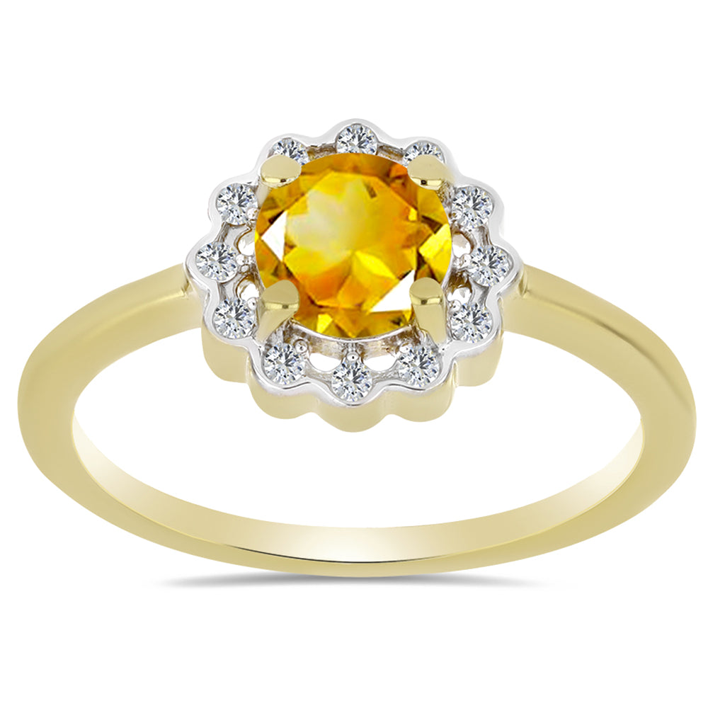Anillo de Plata Bañada en Oro con Citrino de los Montes Urales y Zircón Blanco 3 