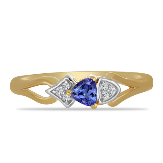 Anillo de Plata Bañada en Oro con Tanzanita y Zircón Blanco