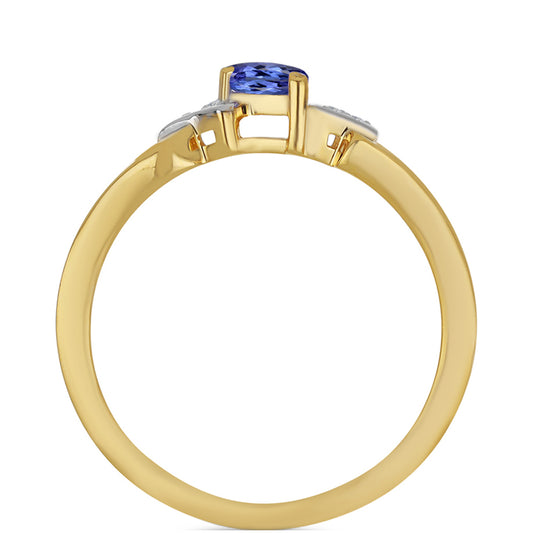 Anillo de Plata Bañada en Oro con Tanzanita y Zircón Blanco