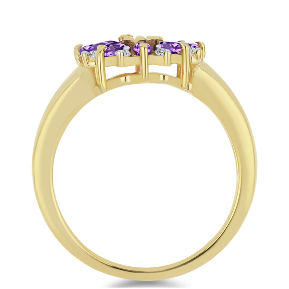 Anillo de Plata Bañada en Oro con Amatista de Marruecos y Zircón Blanco