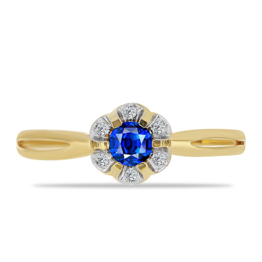 Anillo de Plata Bañada en Oro con Zafiro Azul Australiano y Zircón Blanco