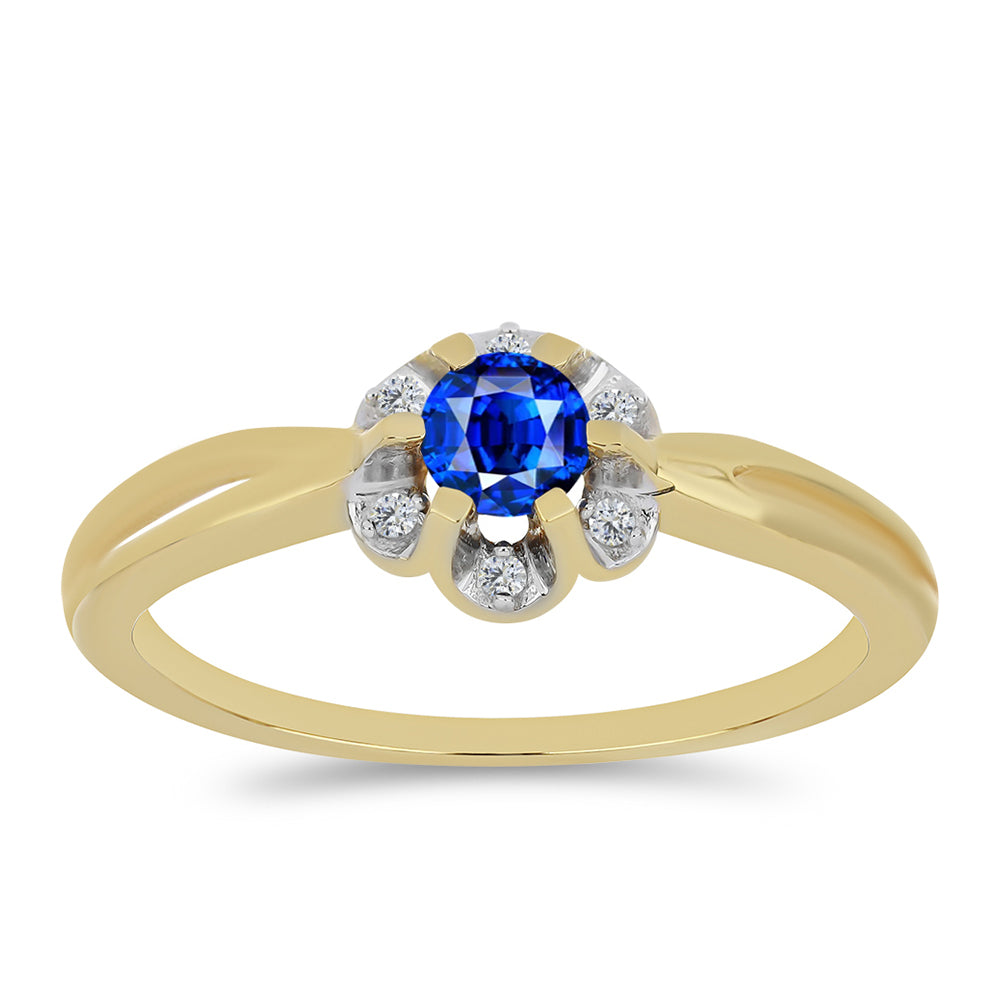 Anillo de Plata Bañada en Oro con Zafiro Azul Australiano y Zircón Blanco 3 