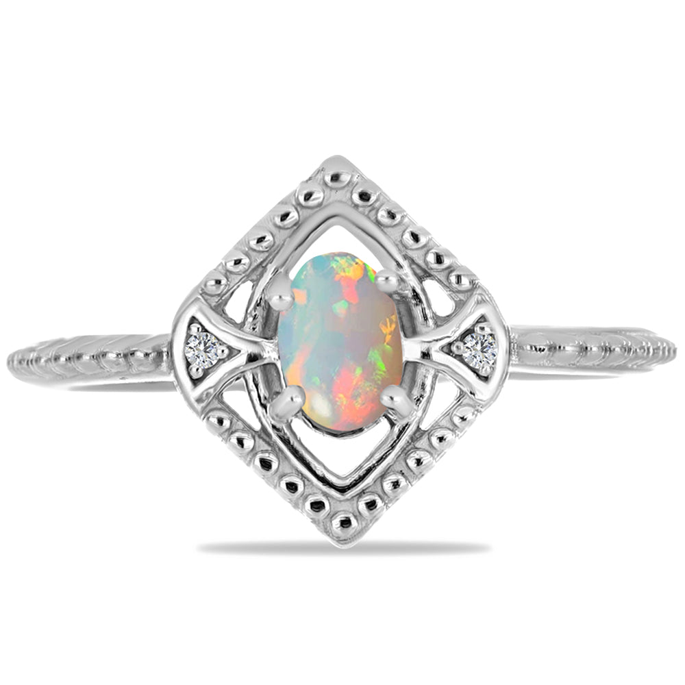 Anillo de Plata con Ópalo Etíope de Lega Dembi y Zircón Blanco 1 
