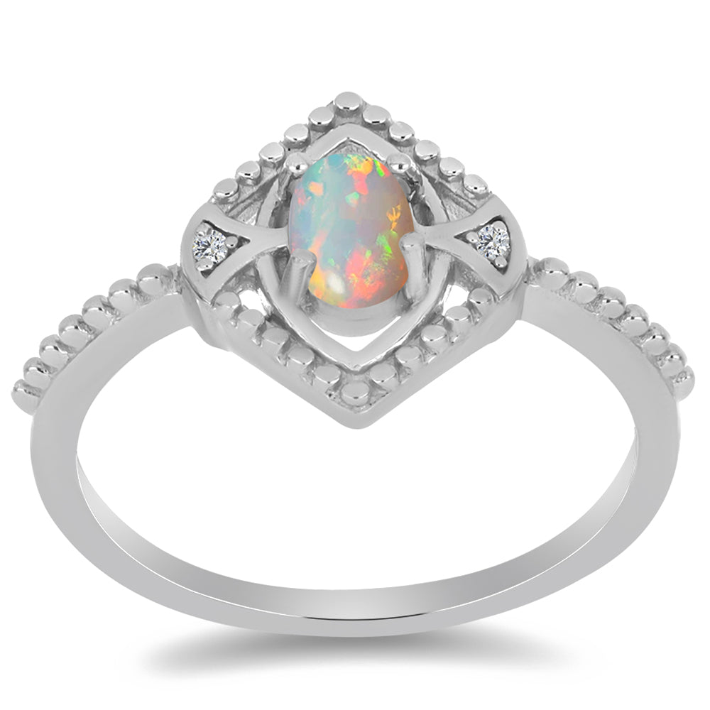 Anillo de Plata con Ópalo Etíope de Lega Dembi y Zircón Blanco 3 