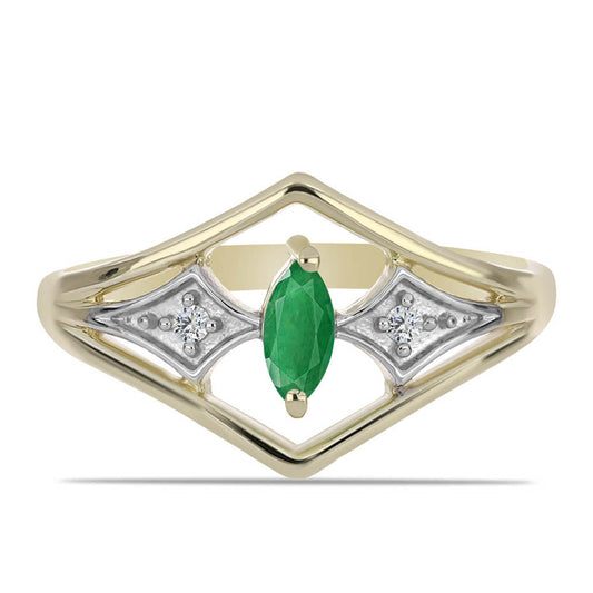 Anillo de Plata Bañada en Oro con Esmeralda de Brasil y Zircón Blanco