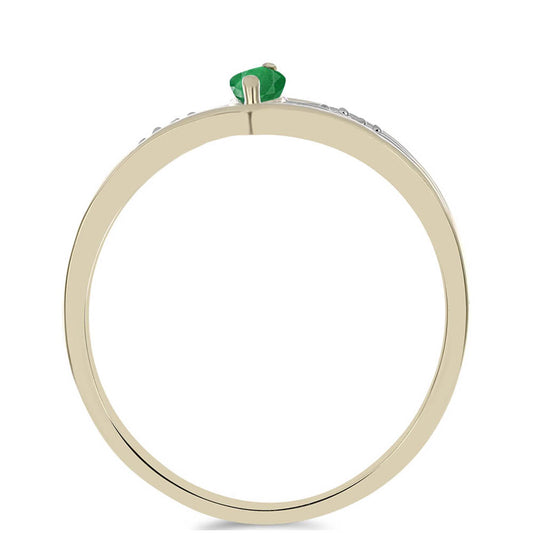 Anillo de Plata Bañada en Oro con Esmeralda de Brasil y Zircón Blanco