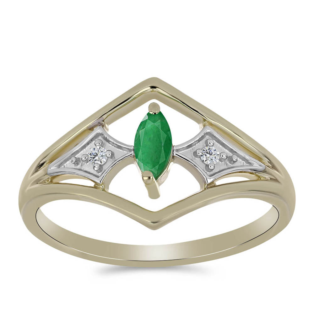 Anillo de Plata Bañada en Oro con Esmeralda de Brasil y Zircón Blanco 3 