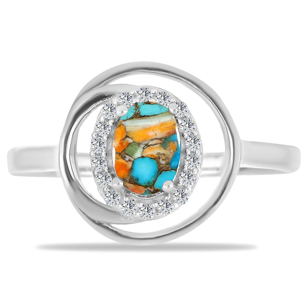 Anillo de Plata con Turquesa Ostra y Zircón Blanco 1 
