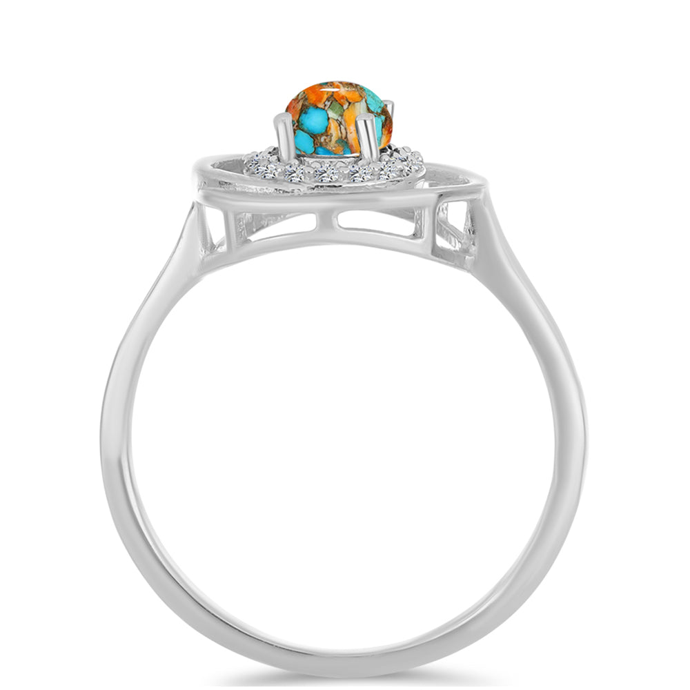 Anillo de Plata con Turquesa Ostra y Zircón Blanco 2 