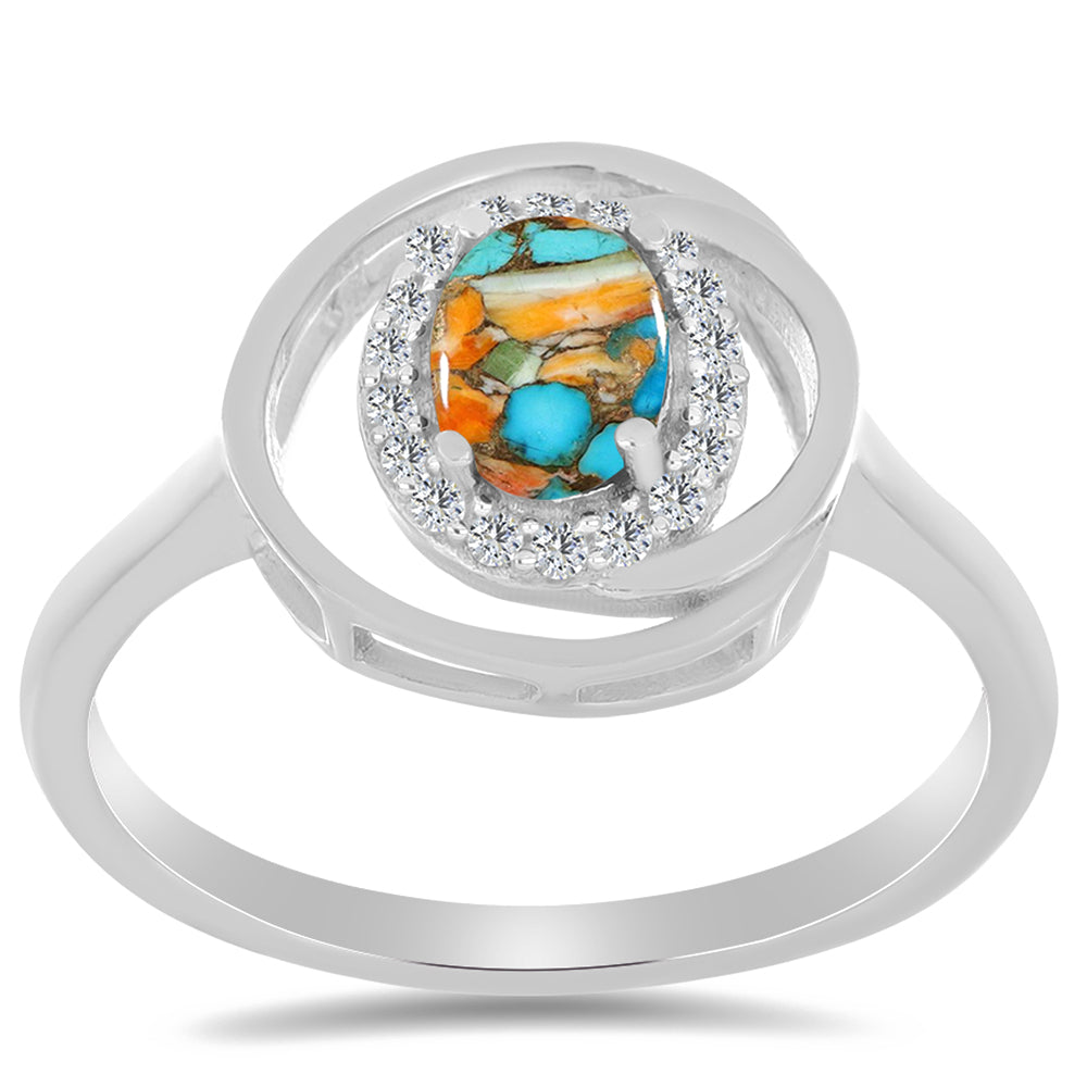 Anillo de Plata con Turquesa Ostra y Zircón Blanco 3 