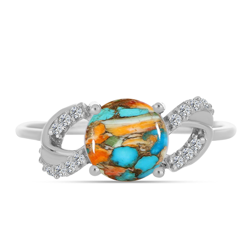 Anillo de Plata con Turquesa Ostra y Zircón Blanco