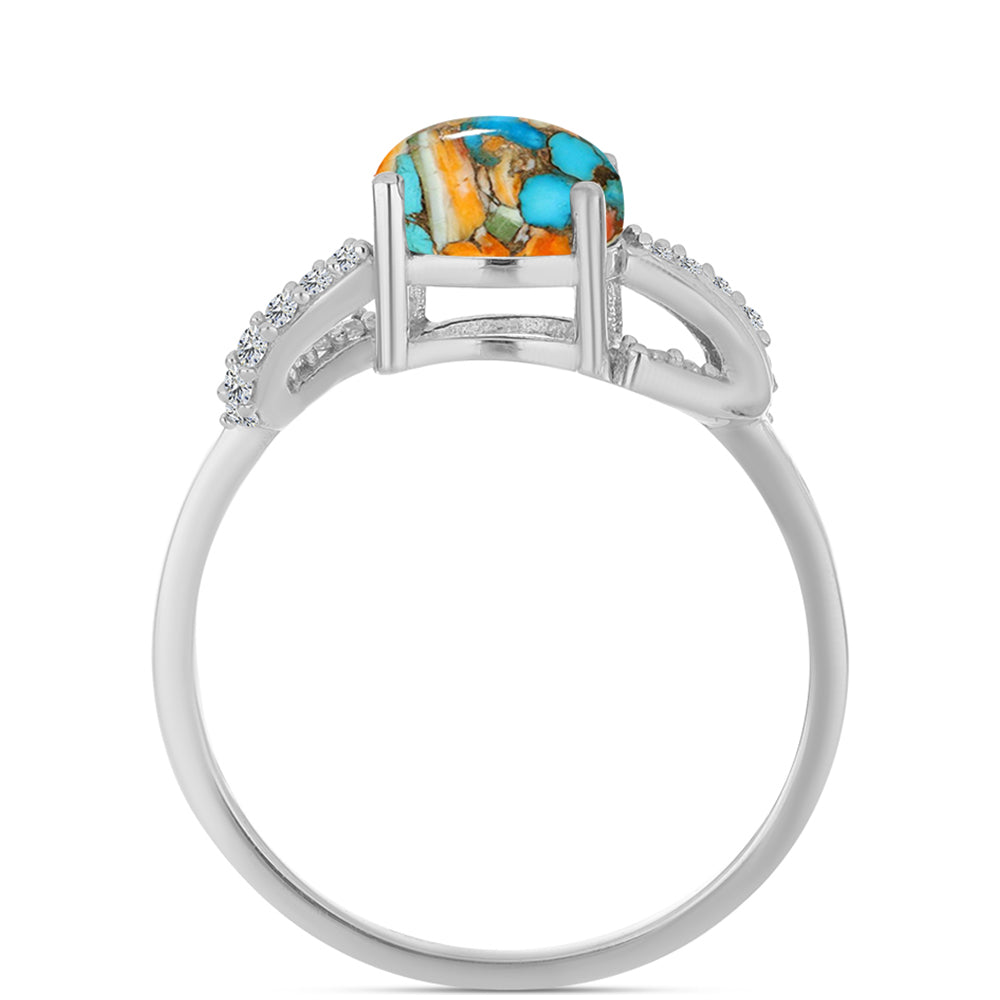 Anillo de Plata con Turquesa Ostra y Zircón Blanco 2 