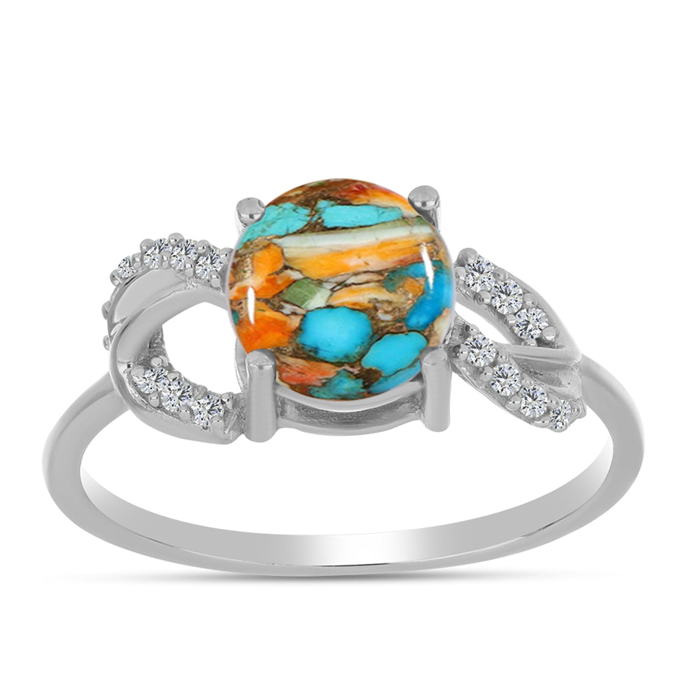 Anillo de Plata con Turquesa Ostra y Zircón Blanco