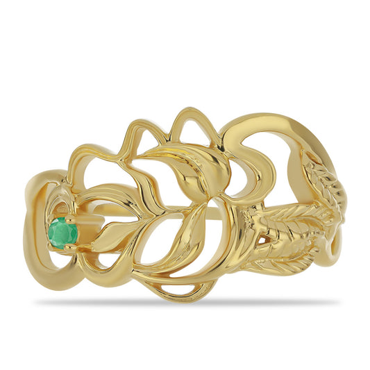 Anillo de Plata Bañada en Oro con Esmeralda de Brasil