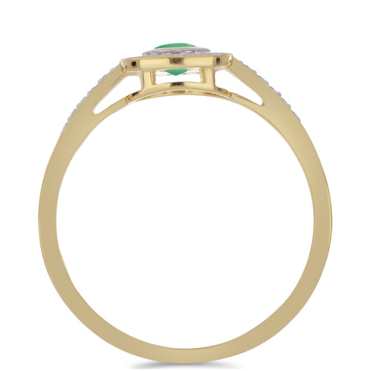 Anillo de Plata Bañada en Oro con Esmeralda de Brasil y Zircón Blanco