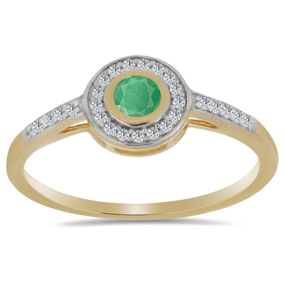 Anillo de Plata Bañada en Oro con Esmeralda de Brasil y Zircón Blanco 3 