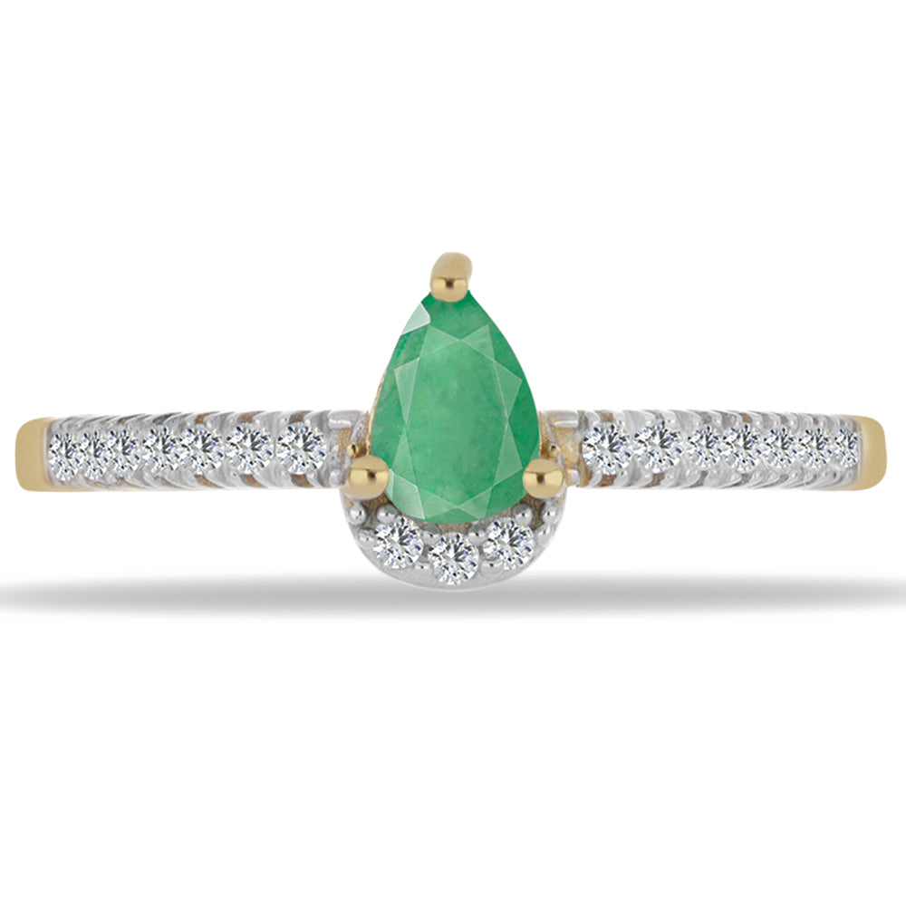 Anillo de Plata Bañada en Oro con Esmeralda de Brasil y Zircón Blanco 1 