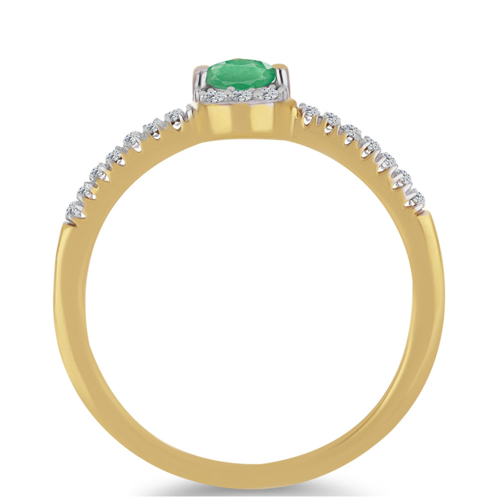 Anillo de Plata Bañada en Oro con Esmeralda de Brasil y Zircón Blanco 2 