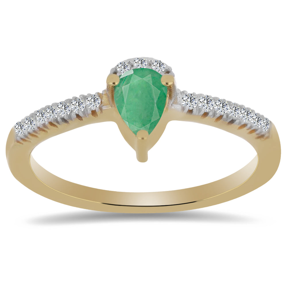 Anillo de Plata Bañada en Oro con Esmeralda de Brasil y Zircón Blanco