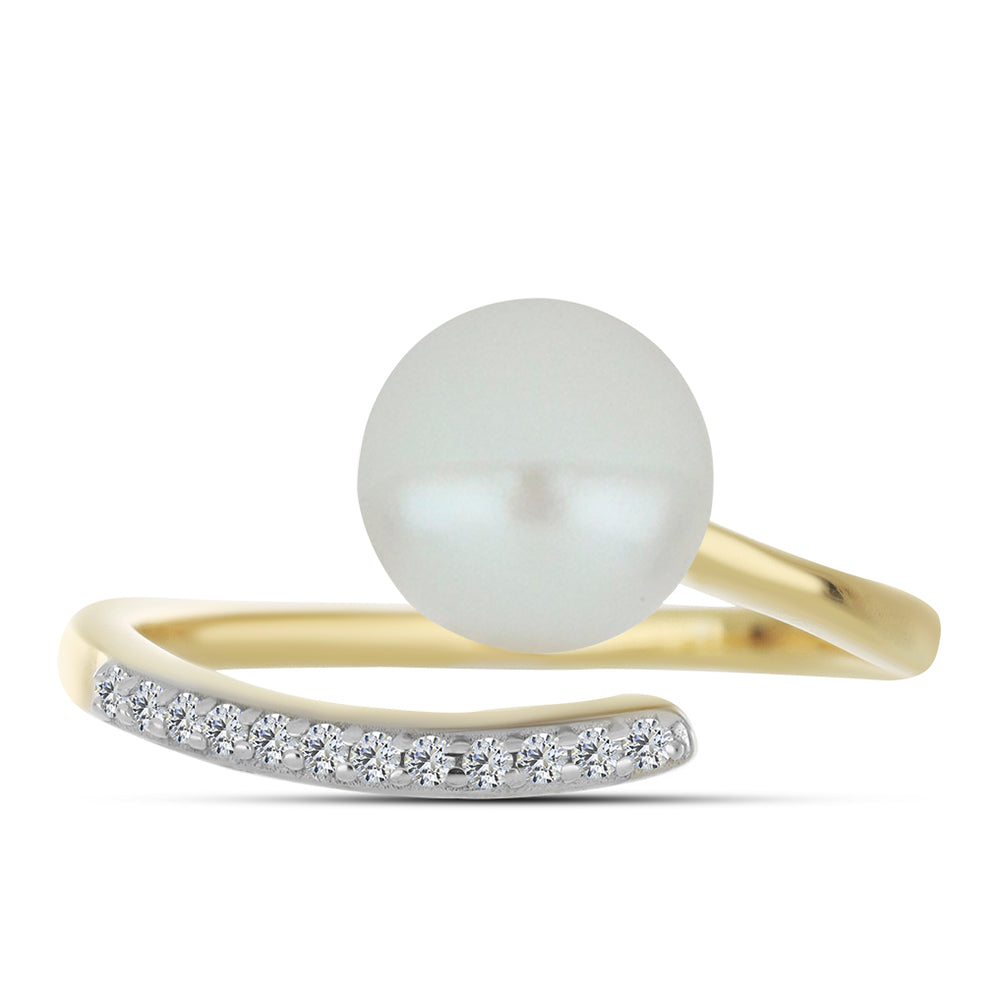 Anillo de Plata Bañada en Oro con Perla blanca de agua dulce y Topacio Blanco 1 