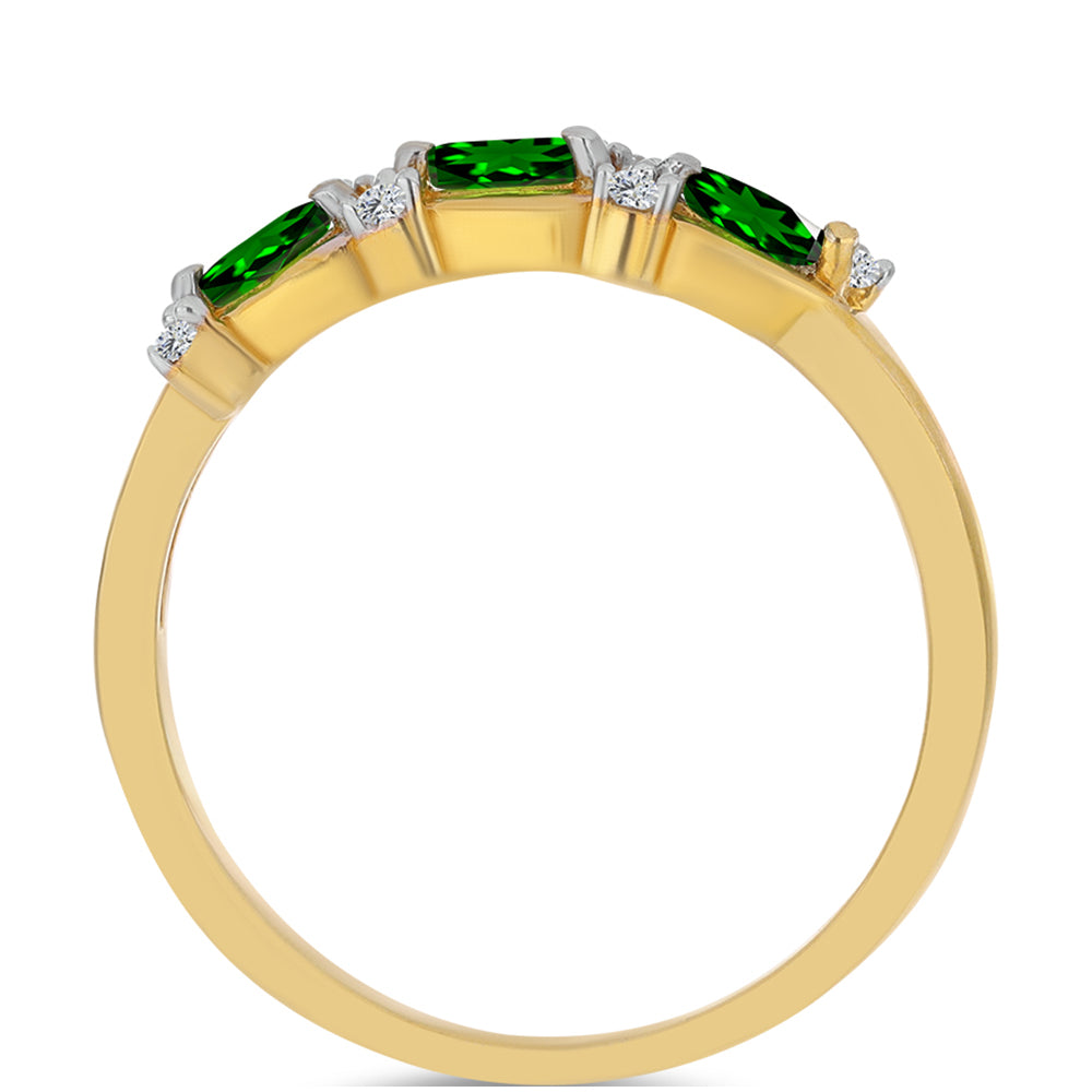 Anillo de Plata Bañada en Oro con Diópsido de Cromo y Zircón Blanco