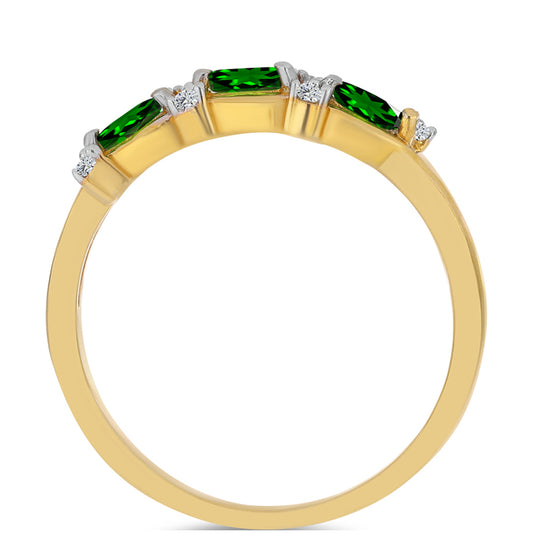 Anillo de Plata Bañada en Oro con Diópsido de Cromo y Zircón Blanco