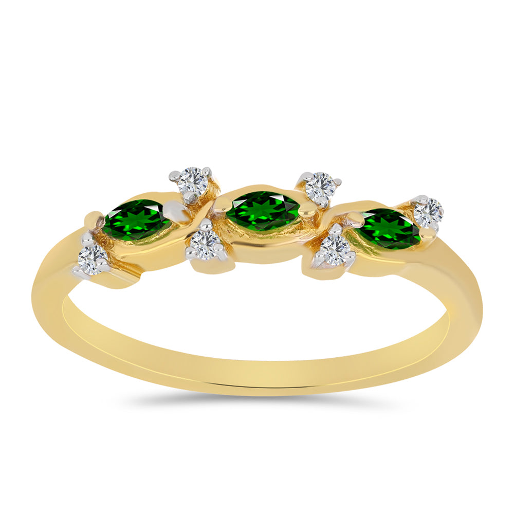 Anillo de Plata Bañada en Oro con Diópsido de Cromo y Zircón Blanco