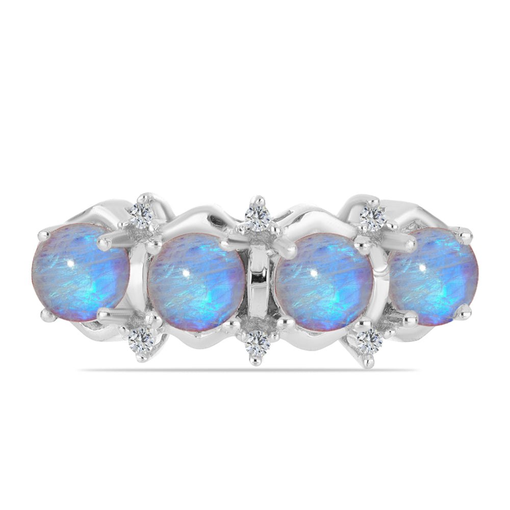 Anillo de Plata con Piedra Lunar Arco Iris y Zircón Blanco 1 