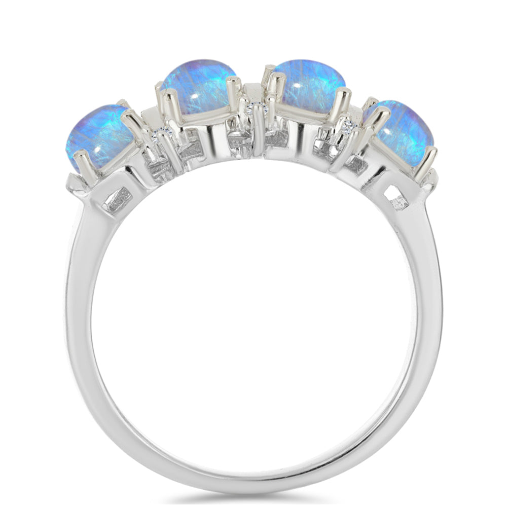 Anillo de Plata con Piedra Lunar Arco Iris y Zircón Blanco 2 