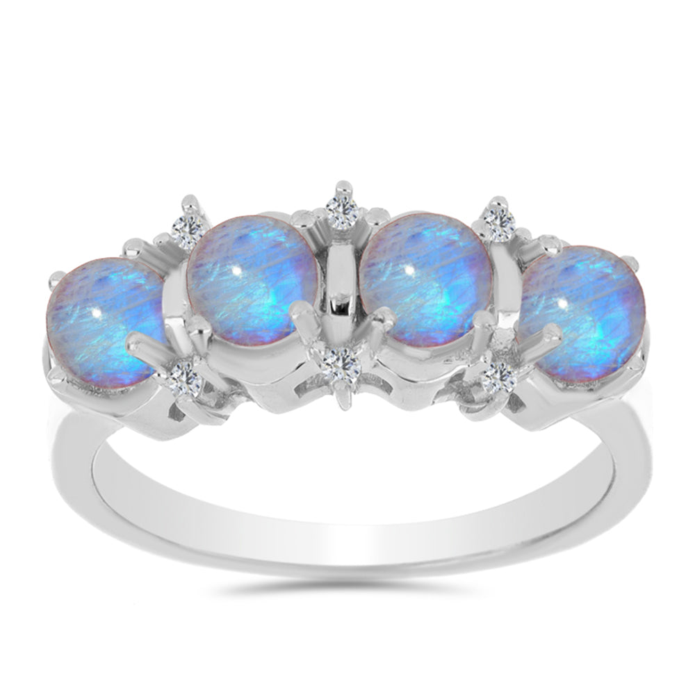 Anillo de Plata con Piedra Lunar Arco Iris y Zircón Blanco 3 