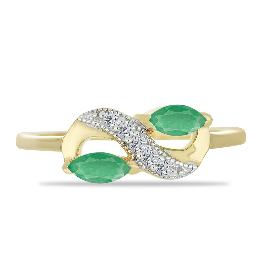 Anillo de Plata Bañada en Oro con Esmeralda de Brasil y Zircón Blanco 1 