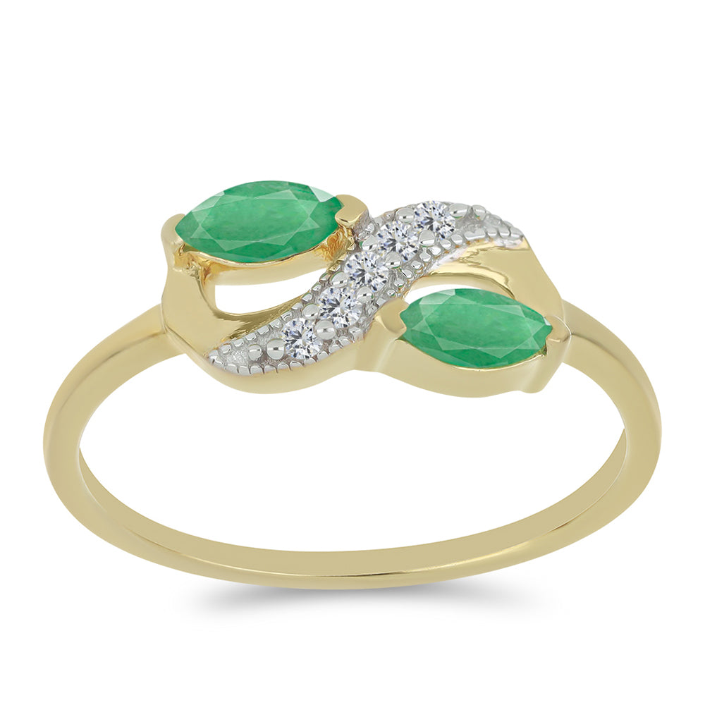 Anillo de Plata Bañada en Oro con Esmeralda de Brasil y Zircón Blanco