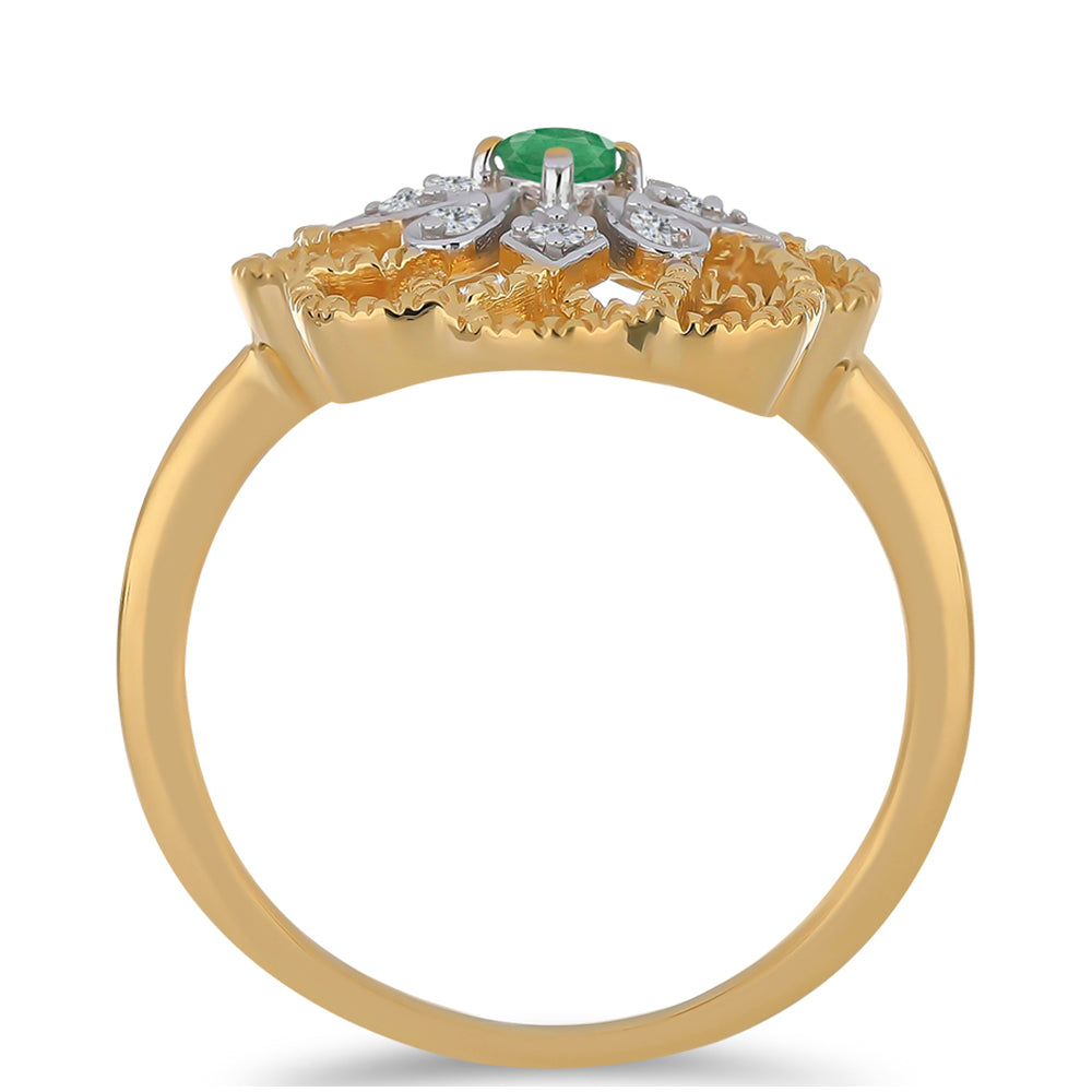 Anillo de Plata Bañada en Oro con Esmeralda de Brasil y Zircón Blanco 2 