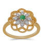 Anillo de Plata Bañada en Oro con Esmeralda de Brasil y Zircón Blanco