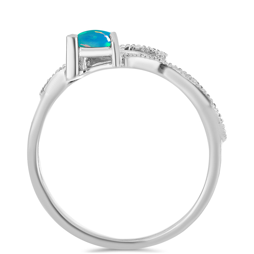 Anillo de Plata con Ópalo Azul de Lega Dembi de Etiopía y Zircón Blanco 2 