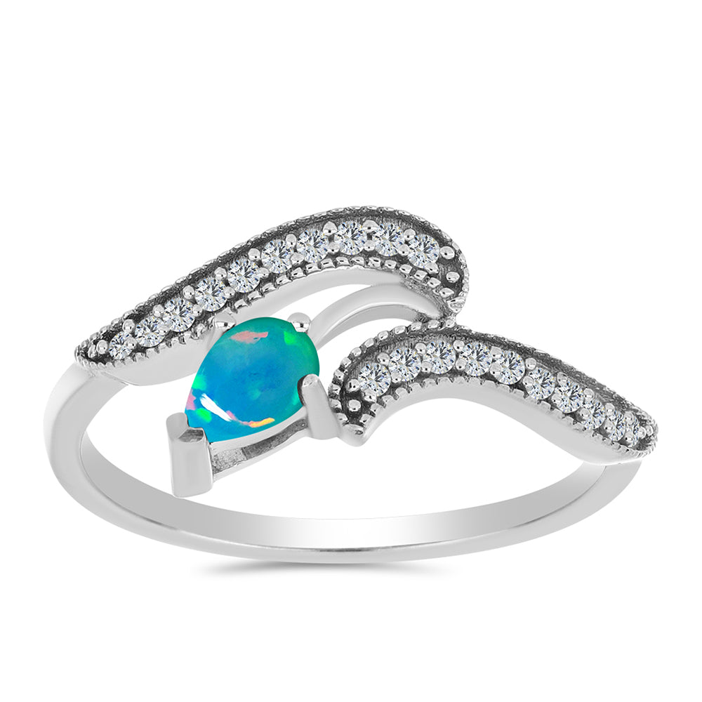 Anillo de Plata con Ópalo Azul de Lega Dembi de Etiopía y Zircón Blanco 3 