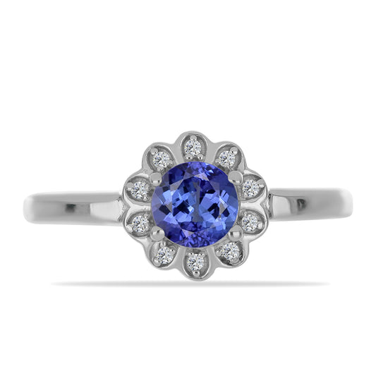 Anillo de Plata con Tanzanita y Zircón blanco natural