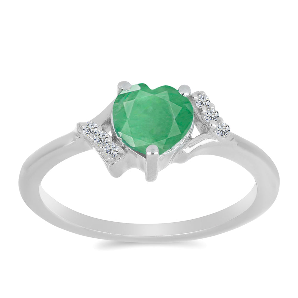 Anillo de Plata con Esmeralda de Brasil y Zircón Blanco