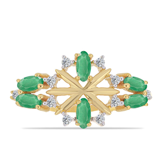 Anillo de Plata Bañada en Oro con Esmeralda de Brasil y Zircón Blanco
