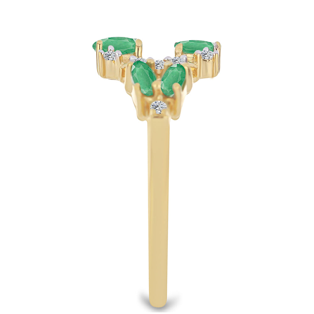 Anillo de Plata Bañada en Oro con Esmeralda de Brasil y Zircón Blanco 4 