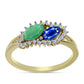 Anillo de Plata Bañada en Oro con Zafiro Azul Australiano y Esmeralda de Brasil