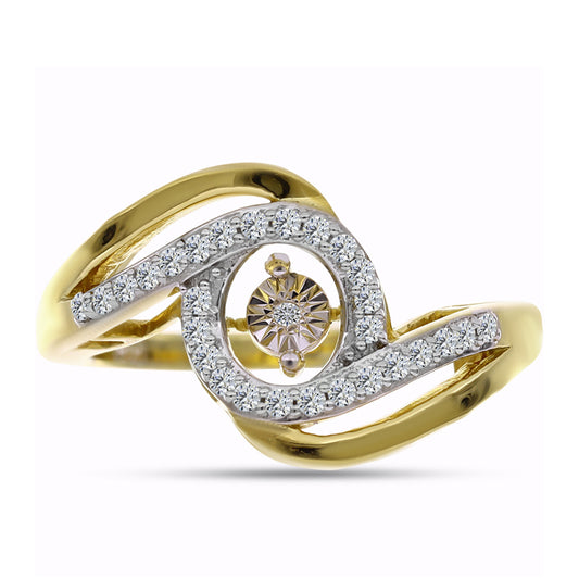Anillo de Plata Bañada en Oro con Diamante blanco y Zircón Blanco