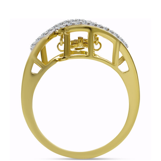 Anillo de Plata Bañada en Oro con Diamante blanco y Zircón Blanco